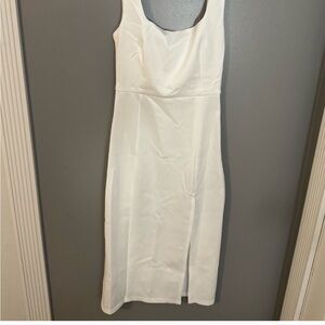 Showpo White Sleeveless Sheath Midi Dress with Slit